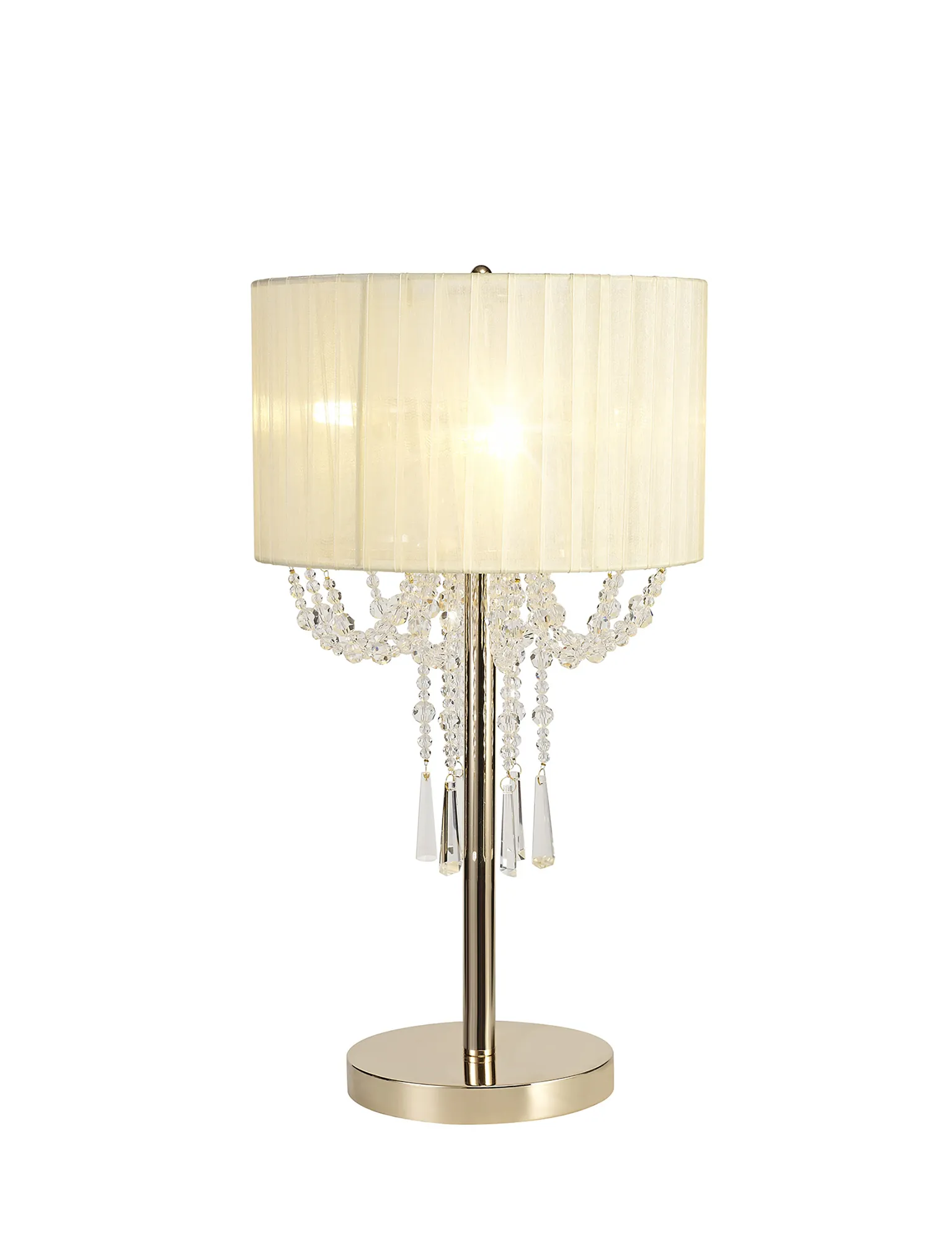 Freida French Gold-Ivory Cream Crystal Table Lamps Diyas Shaded Table Lamps